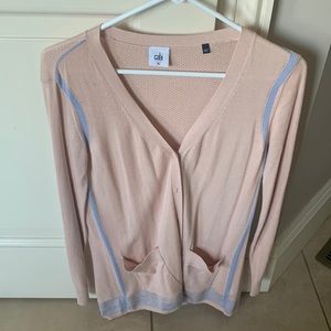 Cabi sweater.    Light pick with light blue edge two pockets